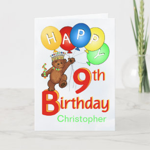 Tarjeta 9no Oso de peluche real del cumpleaños