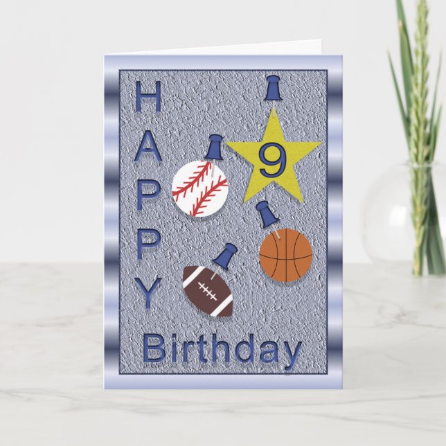 Tarjeta 9nos deportes felices del cumpleaños - temáticos (Anverso)