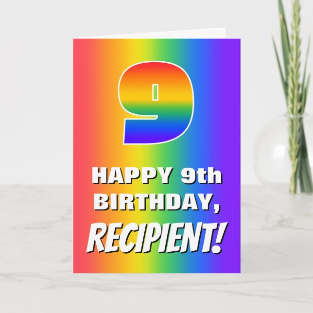 Tarjeta 9th Birthday: Colorful, Fun Rainbow Pattern # 9 (Anverso)