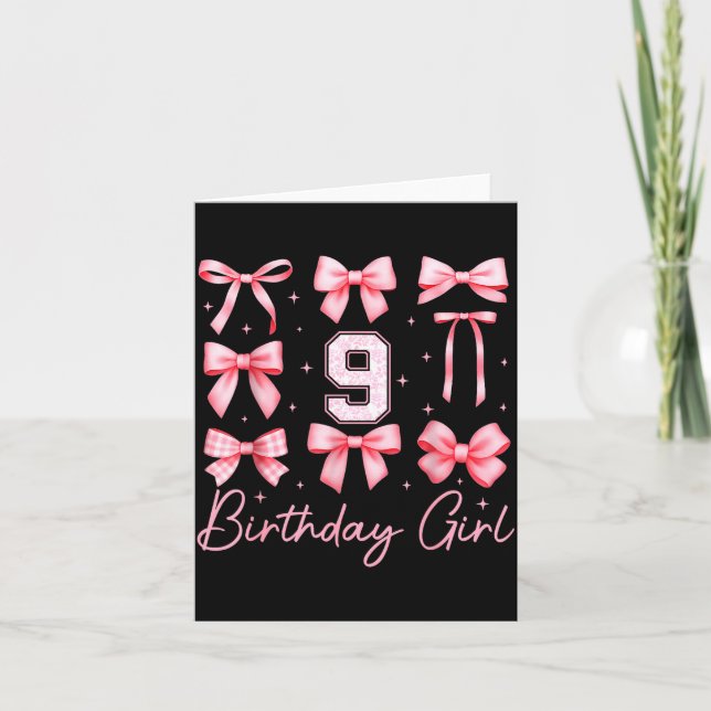 Tarjeta 9th Birthday Girl Coquette Bow Nk Floral Toile 9 Y (Anverso)