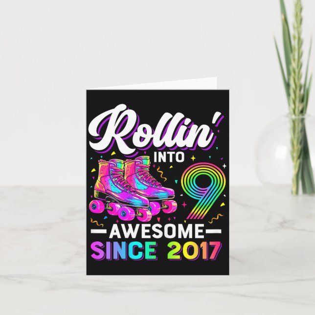 Tarjeta 9th Birthday Shirt Girl Nine 9 Year Old Roller Ska (Anverso)