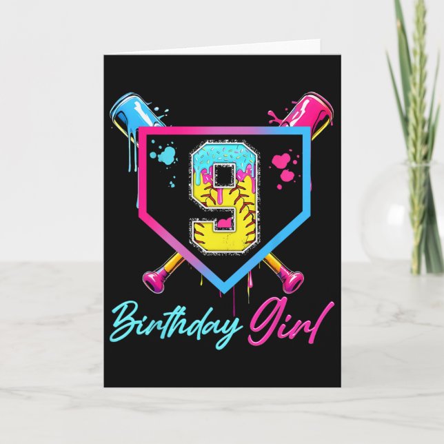 Tarjeta 9th Birthday Softll Ice Cream Drip 9 Year Old Bday (Anverso)