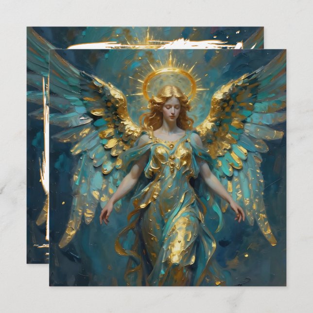 Tarjeta A Beautiful Gold and Turquoise Angel Blank (Anverso / Reverso)