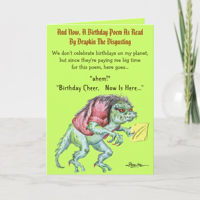 Tarjeta A Birthday Poem by Drapkin the Disgusting (Anverso)
