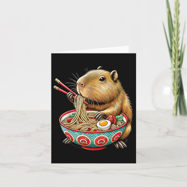 Tarjeta A Capybara le encanta el fideo, el capibara come e (Anverso)