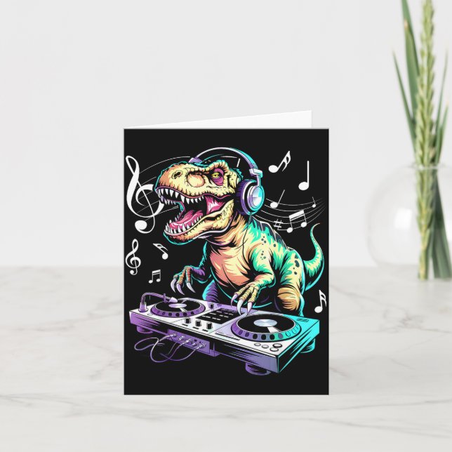 Tarjeta A Cute T-rex Playing Electronic Music Funny Dj Din (Anverso)