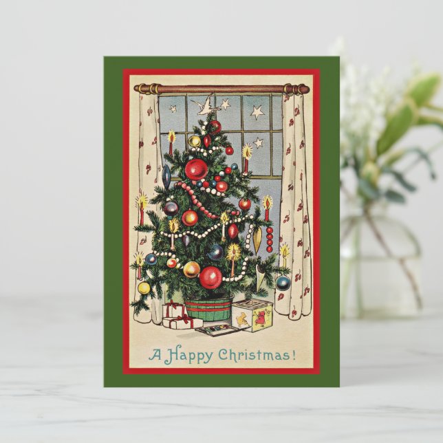 Tarjeta A Happy Christmas, vintage illustration, (Anverso de pie)