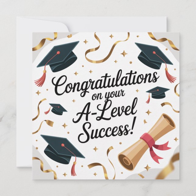 Tarjeta A-Level success Flat Graduation Greeting Card  (Reverso)