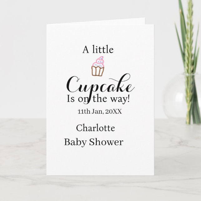 Tarjeta A little cupcake is on its way baby shower name da (Anverso)