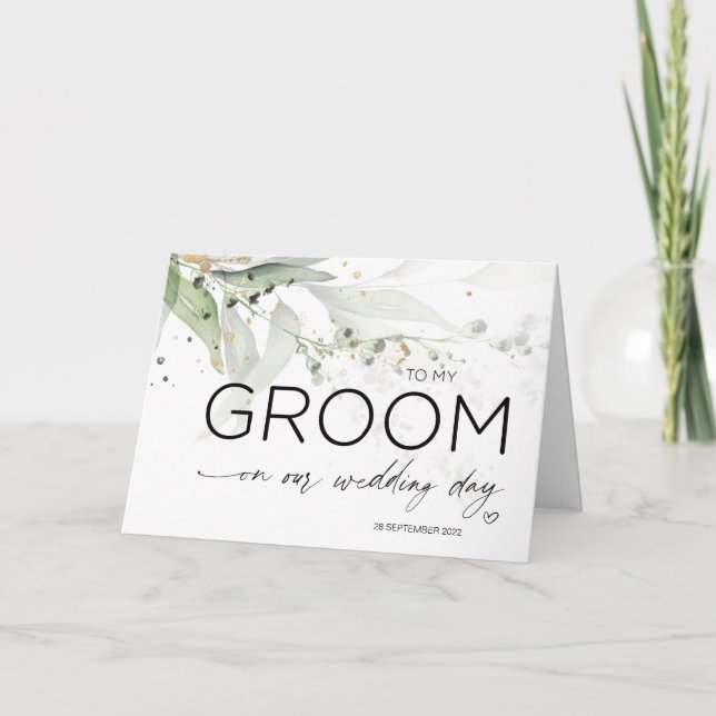 Tarjeta A mi Boda de Groom regalo de la novia Eucalipto (Anverso)