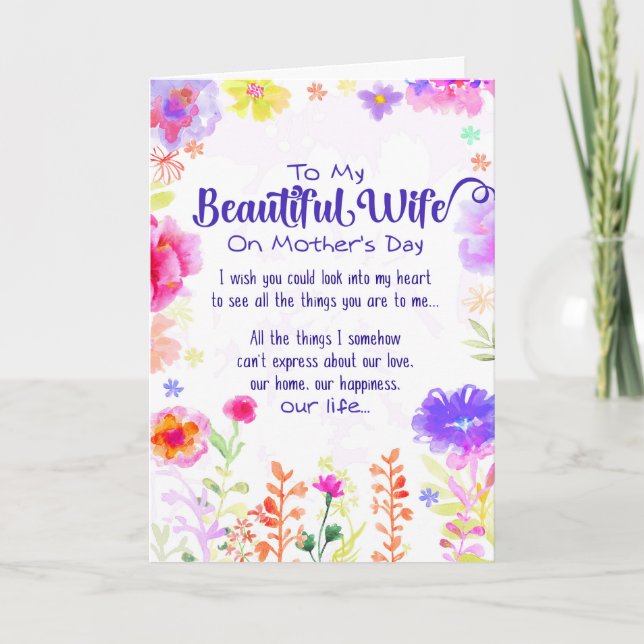 Tarjeta A mi esposa hermosa el el día de madre (Anverso)