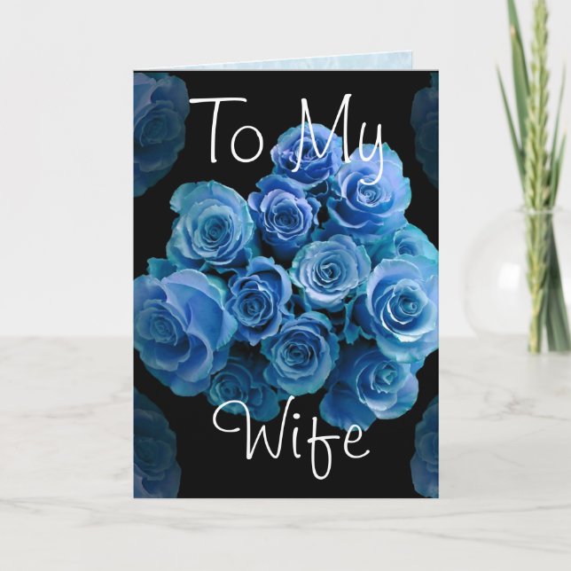 Tarjeta A mi esposa Rosas azules feliz aniversario (Anverso)