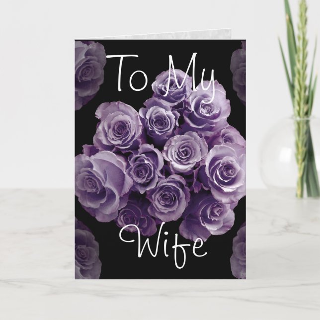 Tarjeta A mi esposa Rosas púrpura feliz aniversario (Anverso)