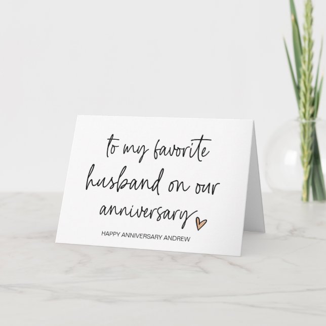 Tarjeta A mi esposo favorito, nuestro aniversario de espos (Anverso)
