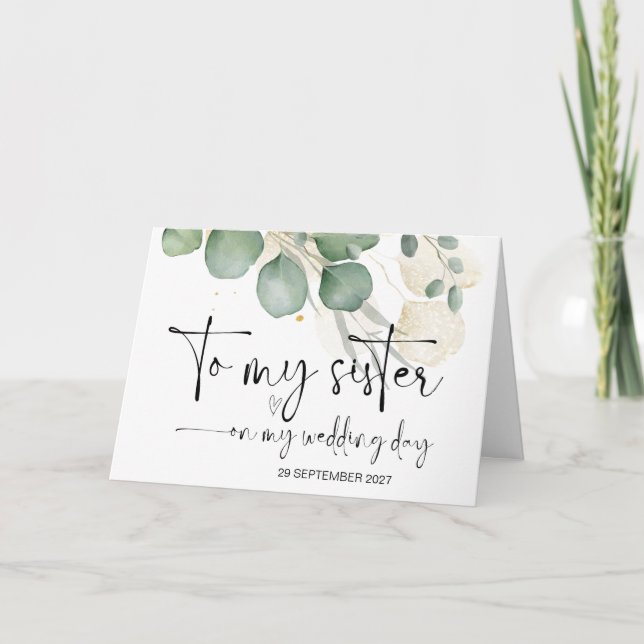 Tarjeta A mi hermana el día de la boda gracias Novia Groom (Anverso)