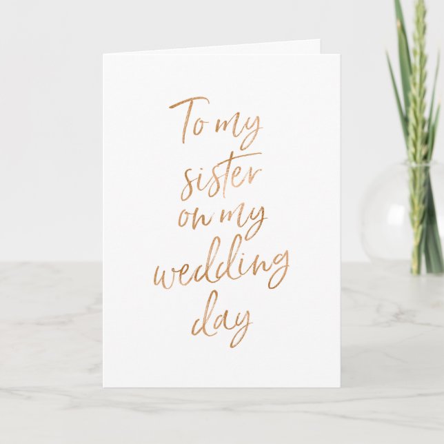 Tarjeta A mi hermana en mi boda | Cobre elegante (Anverso)