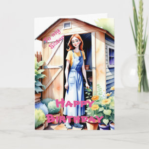 Tarjeta A mi hermana Lindo Jardinería y Flores Cumpleaños