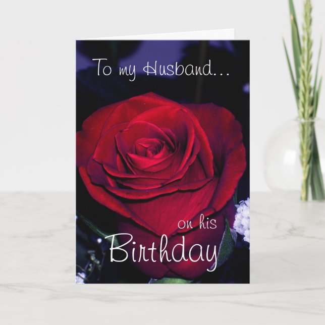 Tarjeta A mi marido en su cumpleaños Rosa Roja (Anverso)