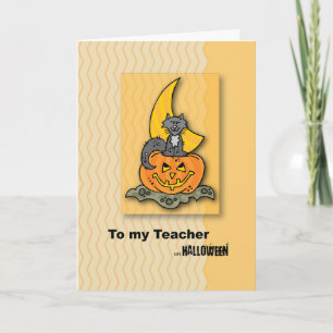 Tarjeta A mi profesor en Halloween con Luna de Gato de Cal