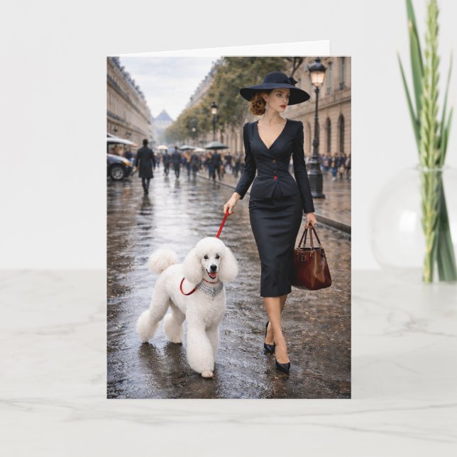 Tarjeta A Rainy Day In Paris, Poodle Blank Card (Anverso)