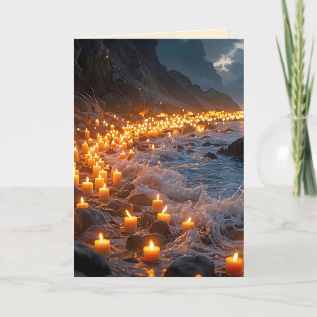 Tarjeta A sea of candlelight on the beach, Condolence Card (Anverso)