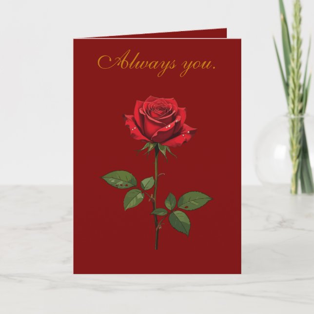 Tarjeta A Single Red Rose With Morning Dew  (Anverso)