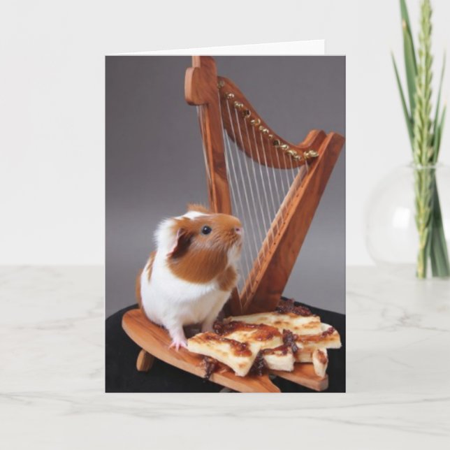 Tarjeta A Tiny Harpist’s Hello – Elegant Guinea Pig Card (Anverso)