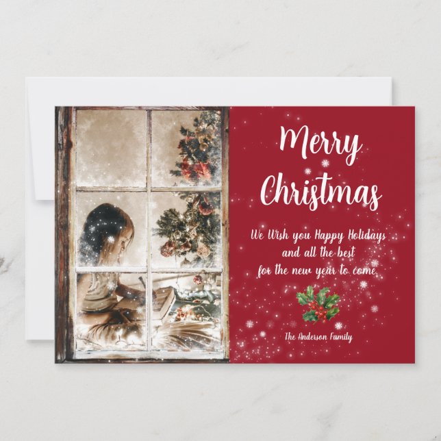 Tarjeta A través de ventanas escarpadas y foto de nieve (Anverso)