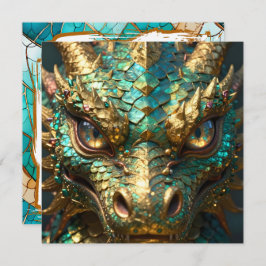 Tarjeta A Turquoise and Gold Dragon Mystical
