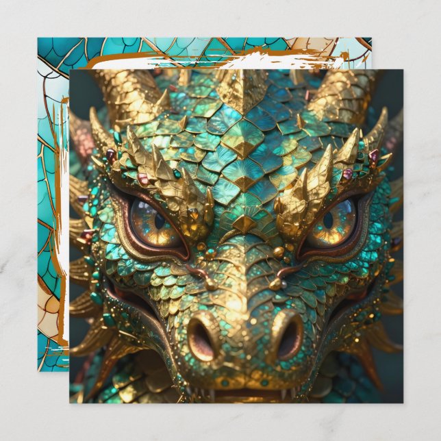 Tarjeta A Turquoise and Gold Dragon Mystical (Anverso / Reverso)