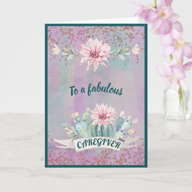 Tarjeta A Un Fabuloso Cactus De Acuarela Caregiverl (Orquídea)