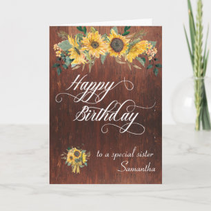 Tarjeta A una hermana especial Feliz cumpleaños Madera Gir