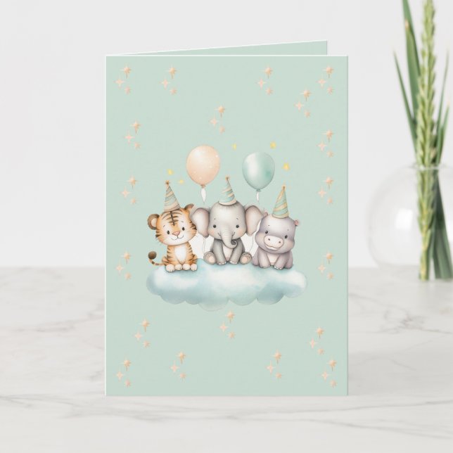 Tarjeta A whimsical Cute Safari Baby Birthday Card (Anverso)
