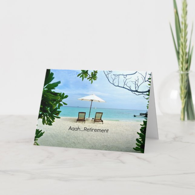 Tarjeta Aaah de retiro, relajándose en la playa, (Anverso)