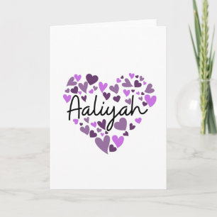Tarjeta Aaliyah, corazones morados