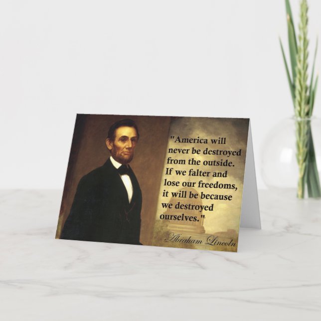 Tarjeta Abe Lincoln Cita "Estados Unidos nunca será..." (Anverso)