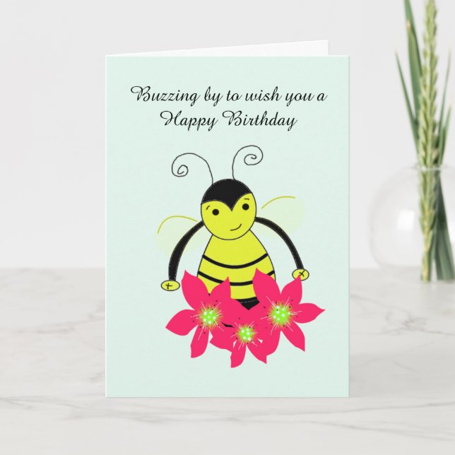 Tarjeta Abeja caprichosa con flores (Anverso)