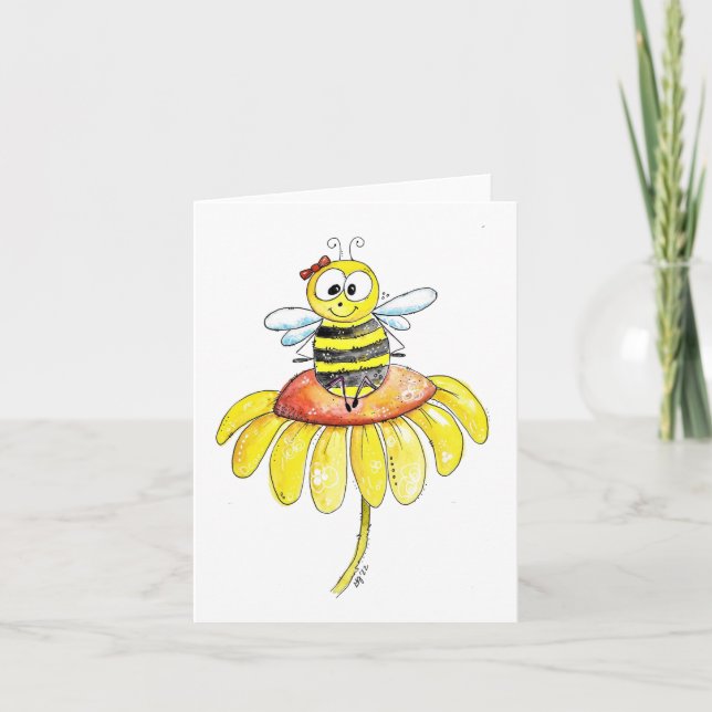 Tarjeta Abeja caprichosa sobre una flor (Anverso)