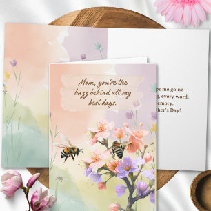Tarjeta Abeja Colorida y Acuarela Floral Día de las Madres