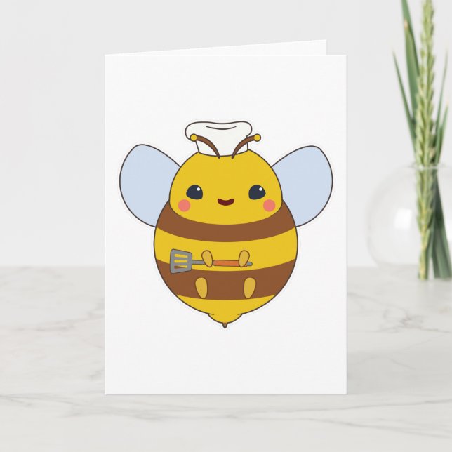 Tarjeta Abeja como cocinera con sombrero de chef y espátul (Anverso)