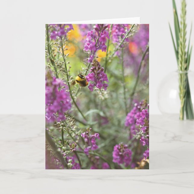 Tarjeta Abeja con foto de flores silvestres (Anverso)