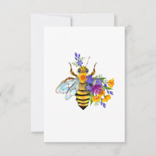 Tarjeta Abeja de flor con plantas silvestres