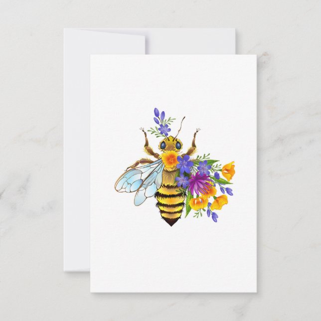Tarjeta Abeja de flor con plantas silvestres (Anverso)