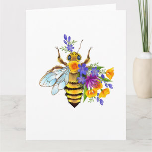 Tarjeta Abeja de flor con plantas silvestres
