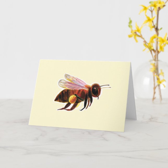 Tarjeta Abeja de miel con su Ilustracion de cestas de pole (flor amarilla)