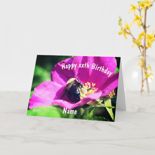 Tarjeta Abejas Con Flor Rosa Cumpleaños Personalizado (flor amarilla)