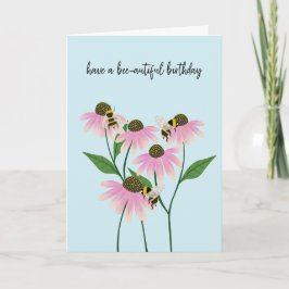 Tarjeta Abejas de cumpleaños y flores de cono