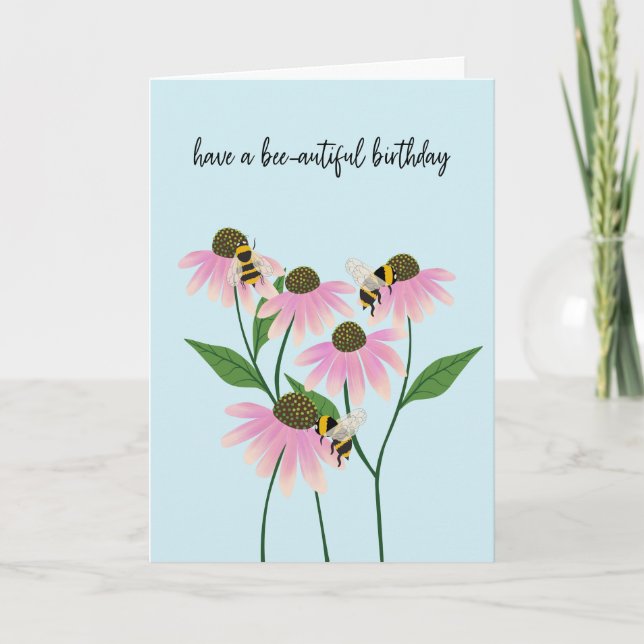 Tarjeta Abejas de cumpleaños y flores de cono (Anverso)