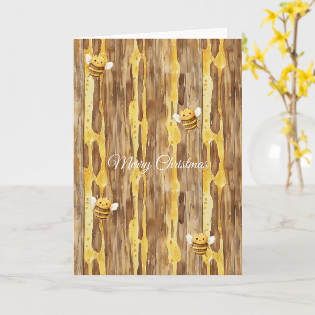 Tarjeta Abejas Felices de Navidad   (flor amarilla)