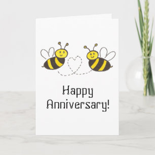 Tarjeta Abejas Melíferas con Corazón Feliz Aniversario